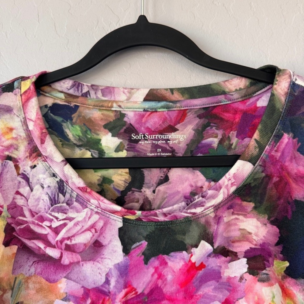 Soft Surroundings Pink Long Sleeve Floral Print Tunic Top Plus Size 2X - Picture 3 of 5